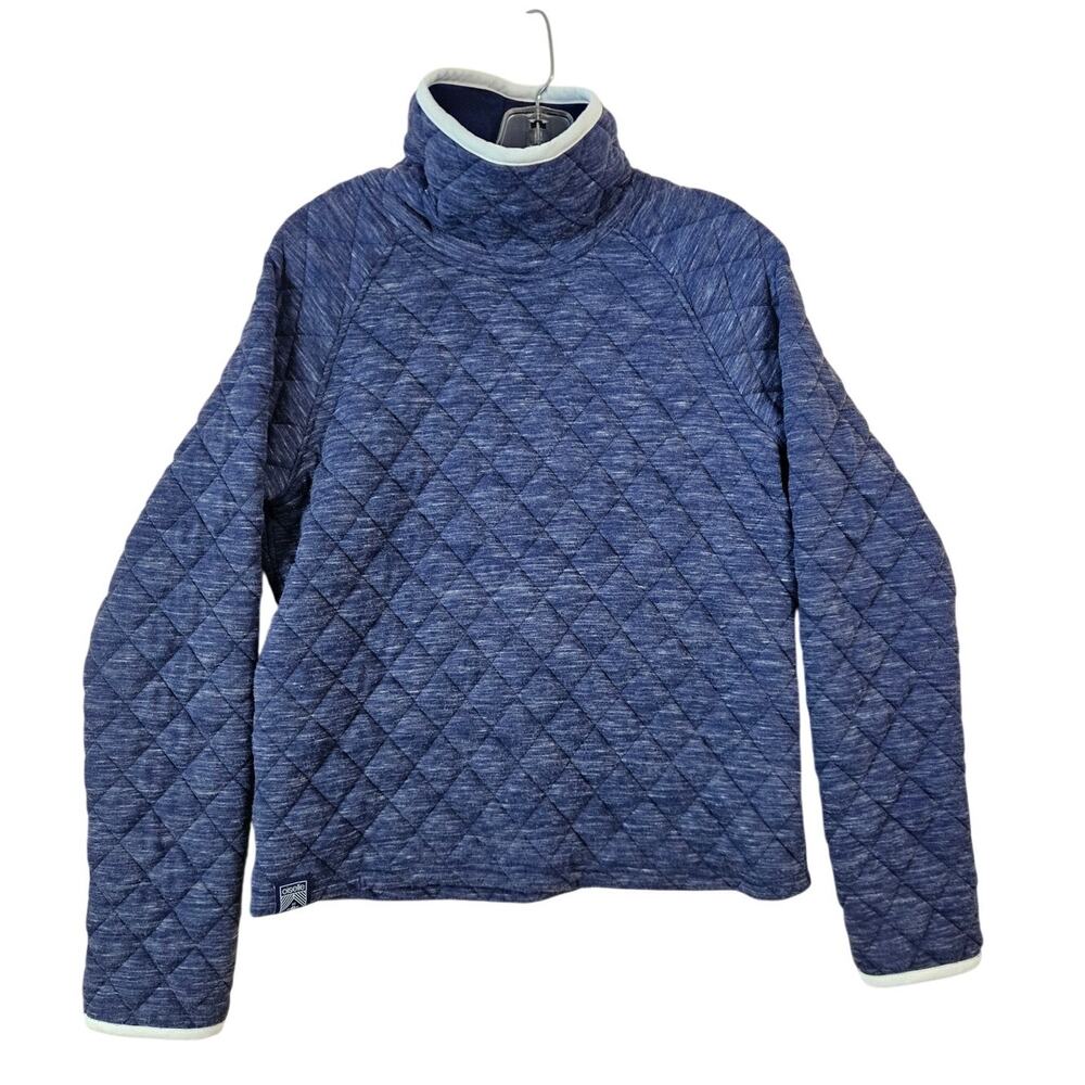 Oiselle Medium Lauren Quilted Pullover Heathered Navy Blue White Trim Running